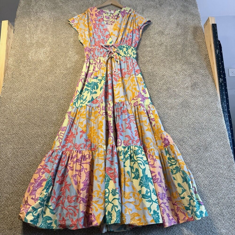 Derek Lam 10 Crosby Fatima A-Line Maxi Dress Floral Smocked Multicolor Size 4